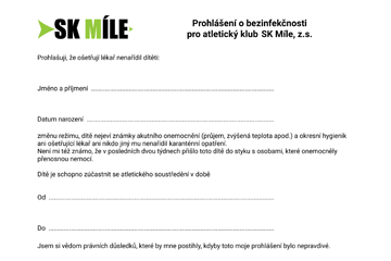 Prohlášení o bezinfekčnosti